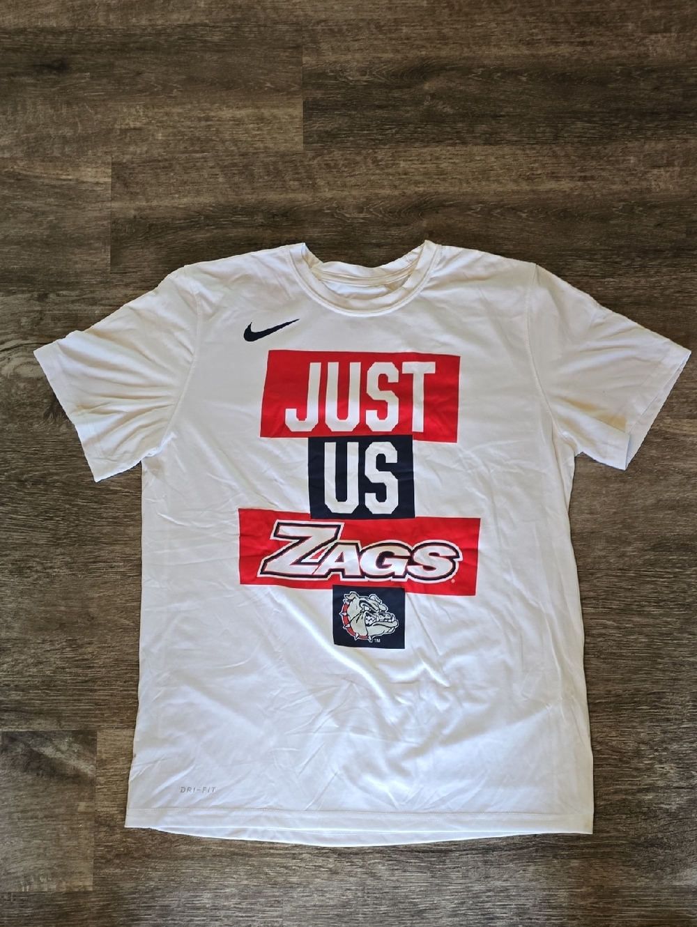 Nike White T-Shirt with Red and Navy Gonzaga 'JUST US Zags' Graphic